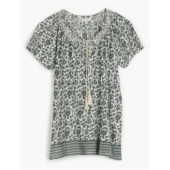 Lucky Brand Border Print Smocked Top Size Small - Picture 1 of 8